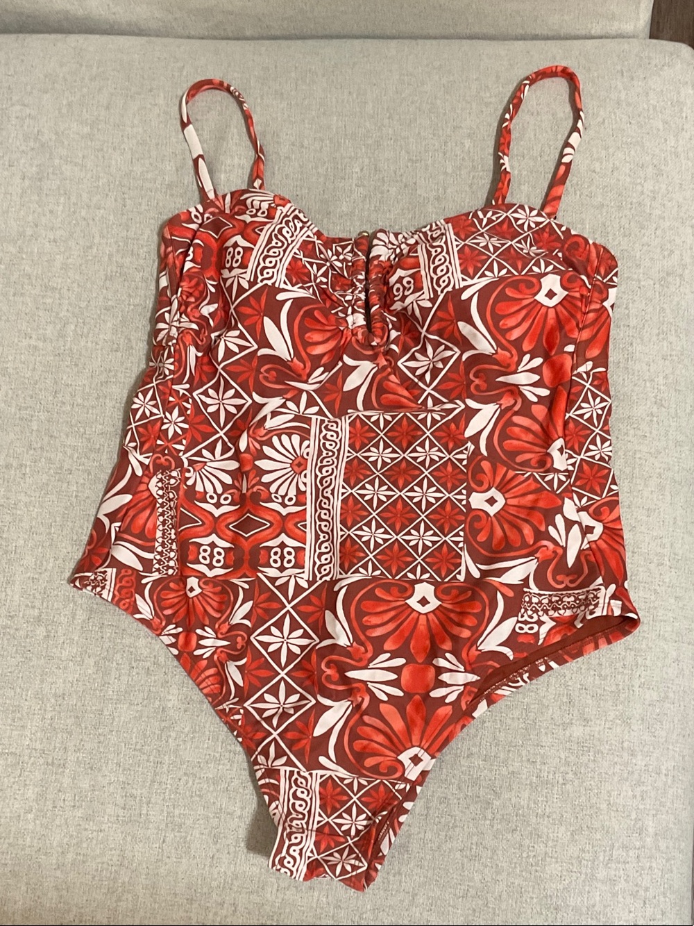 Shade & Shore Orange Floral Tile One-Piece Swimsuit - Picture 2 of 7